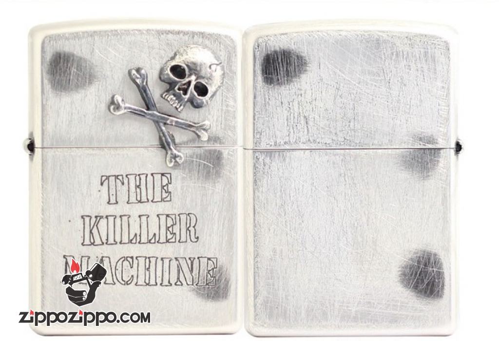 Zippo Chính Hãng Màu Bạc Hình Đầu Lâu Xương Chéo Nắp Trên